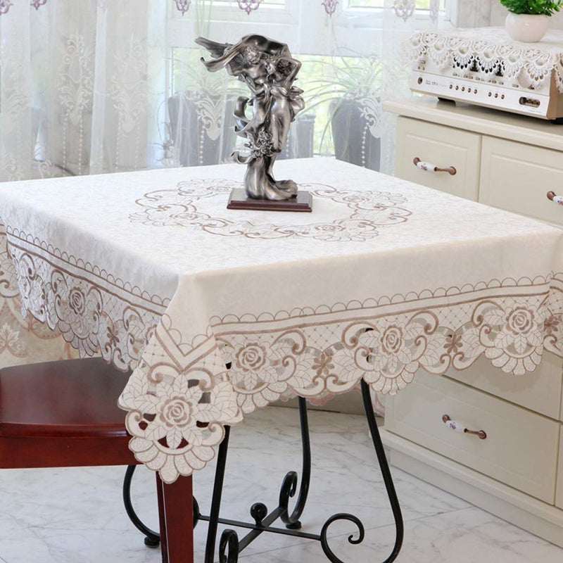 AMZALI Square Tablecloth - Stain Resistant Spillproof Flower Embroidered Lace Tablecloths Washable Table Cloth for Dining Room Kitchen Home Decor (Square, 57 X 57 inch) - Image 1